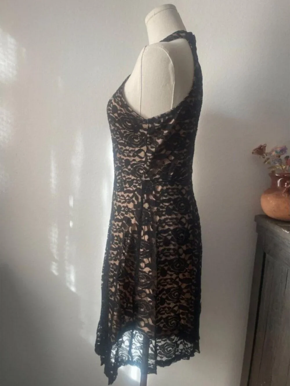 Black & Nude Lace Halter